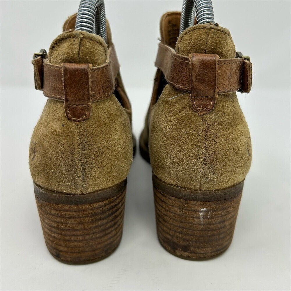 Born Carin Ankle Booties Womens Size 7M Taupe Brown Tan Buckle Block Heel - Picture 7 of 12